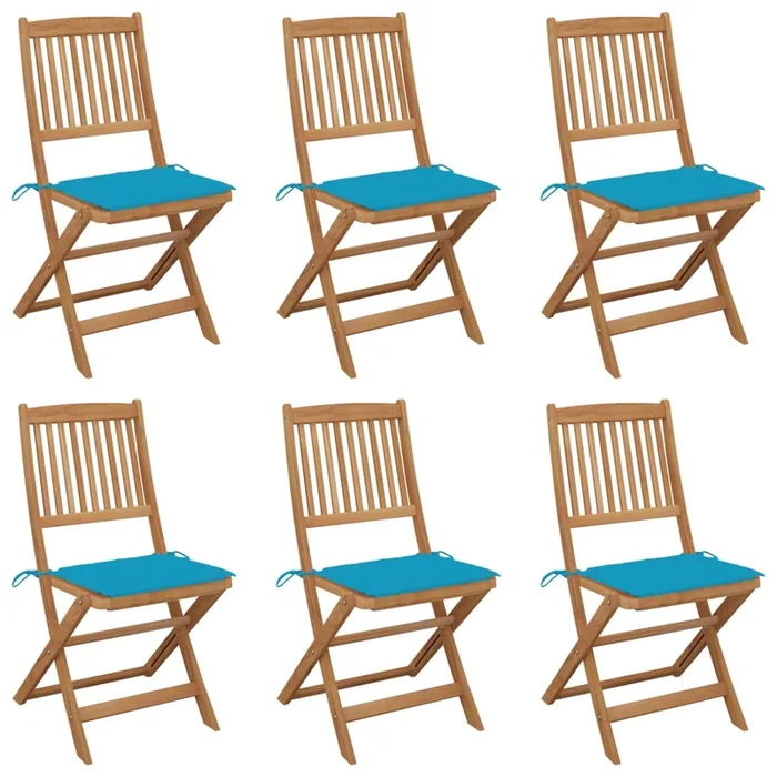 vidaXL Sillas de jardín plegables 6 uds y cojines madera maciza acacia (14)