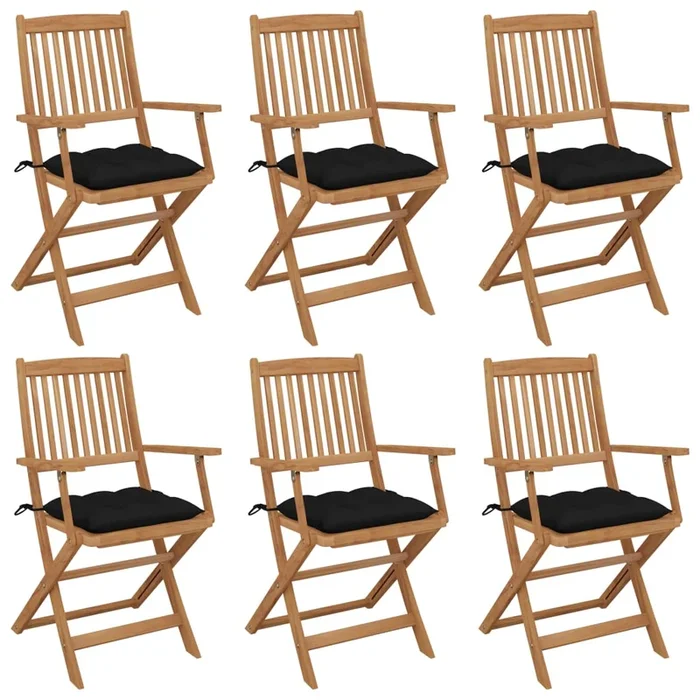 vidaXL Sillas de jardín plegables 6 uds y cojines madera maciza acacia (25)