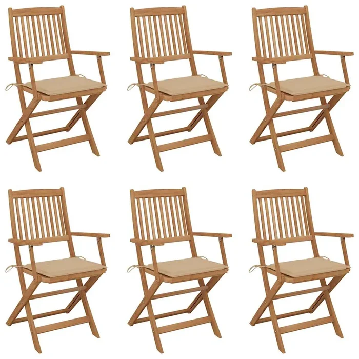 vidaXL Sillas de jardín plegables 6 uds y cojines madera maciza acacia (3)