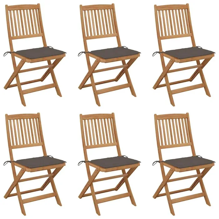 vidaXL Sillas de jardín plegables 6 uds y cojines madera maciza acacia (4)