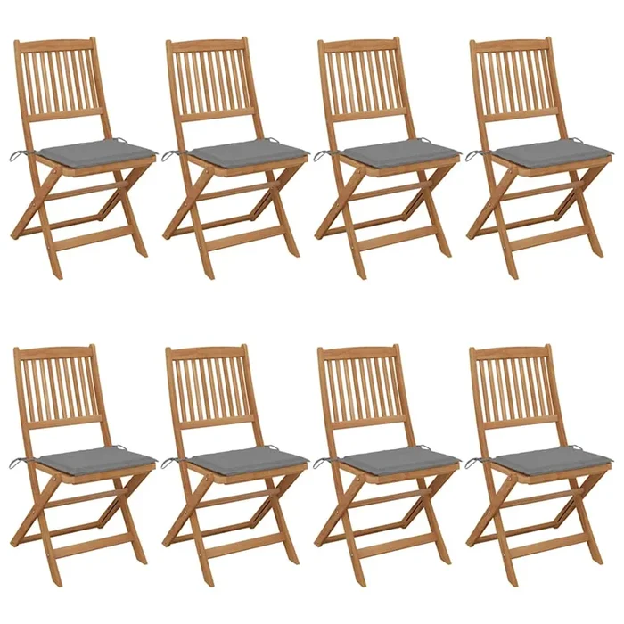 vidaXL Sillas de jardín plegables 8 uds madera maciza acacia y cojines (2)