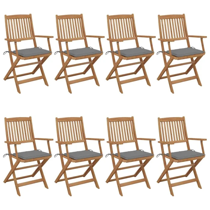 vidaXL Sillas de jardín plegables 8 uds madera maciza acacia y cojines (7)