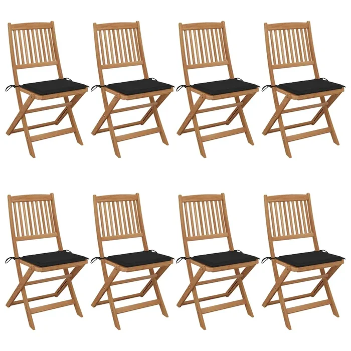 vidaXL Sillas de jardín plegables 8 uds madera maciza acacia y cojines