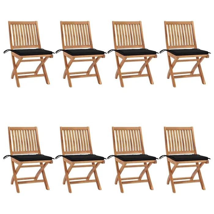 vidaXL Sillas de jardín plegables 8 uds madera maciza teca con cojines (7)