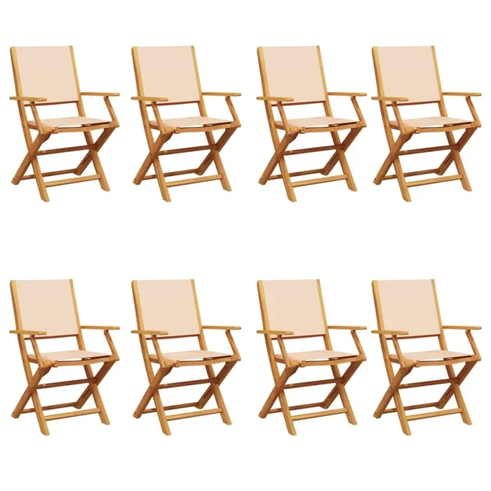 vidaXL Sillas de jardín plegables 8 uds madera maciza y tela beige (2)