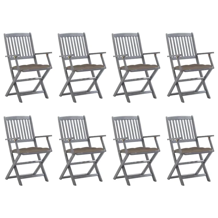 vidaXL Sillas de jardín plegables 8 uds y cojines madera maciza acacia (25)