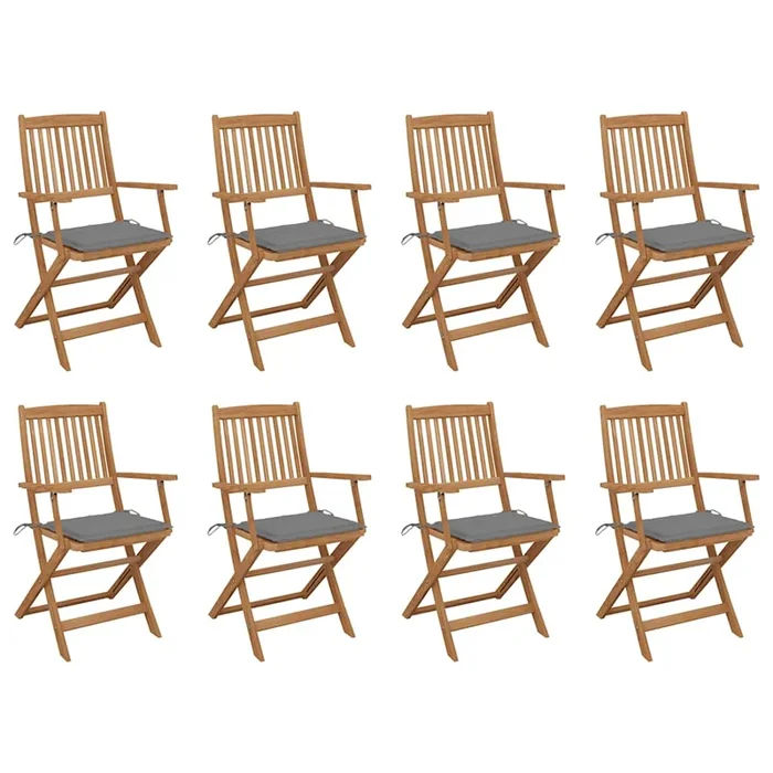 vidaXL Sillas de jardín plegables 8 uds y cojines madera maciza acacia (46)