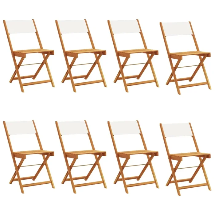 vidaXL Sillas jardín plegables 8 uds tela madera maciza y tela crema (2)