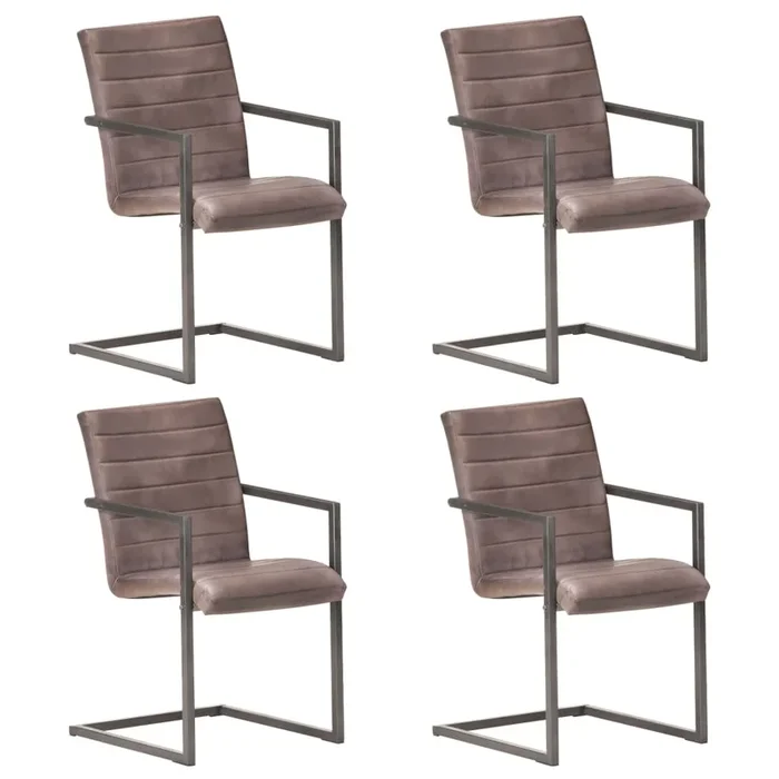 vidaXL Sillas voladizas de comedor 4 unidades cuero auténtico marrón (2)