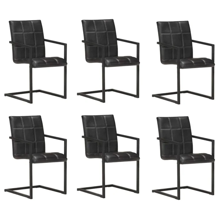 vidaXL Sillas voladizas de comedor 6 unidades cuero auténtico negro