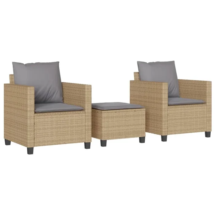 vidaXL Sillas y mesita de jardín 3 piezas ratán sintético cojín beige (8)