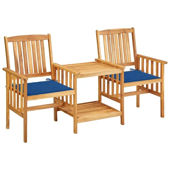 vidaXL Sillas y mesita de jardín con cojines madera maciza acacia (17)