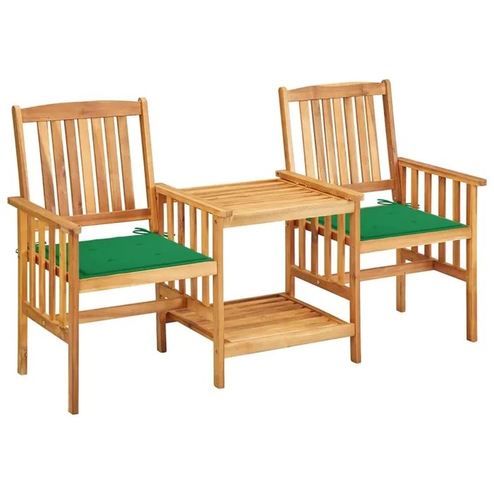 vidaXL Sillas y mesita de jardín con cojines madera maciza acacia (18)