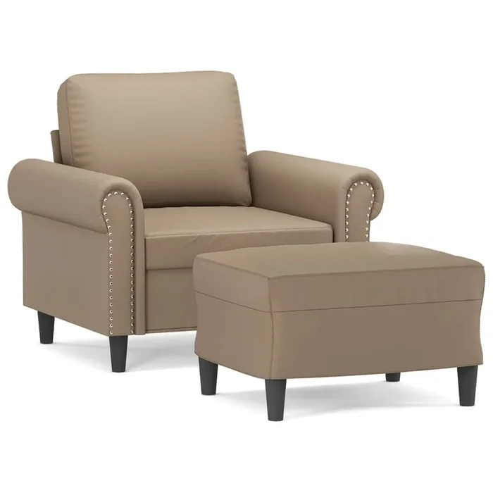 vidaXL Sillón con taburete cuero sintético color capuchino 60 cm (4)