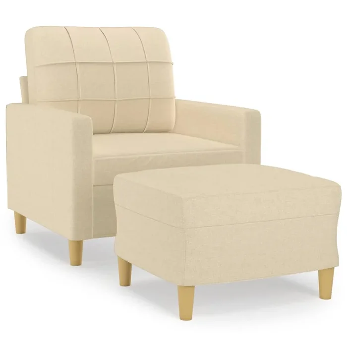 vidaXL Sillón con taburete tela crema 60 cm (4)