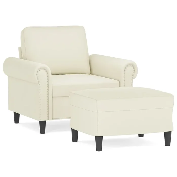 vidaXL Sillón con taburete terciopelo crema 60 cm
