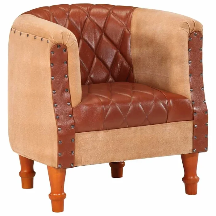 vidaXL Sillón de cuero auténtico y madera maciza de mango marrón