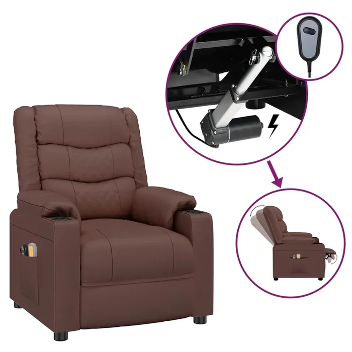 vidaXL Sillón de masaje eléctrico cuero sintético marrón
