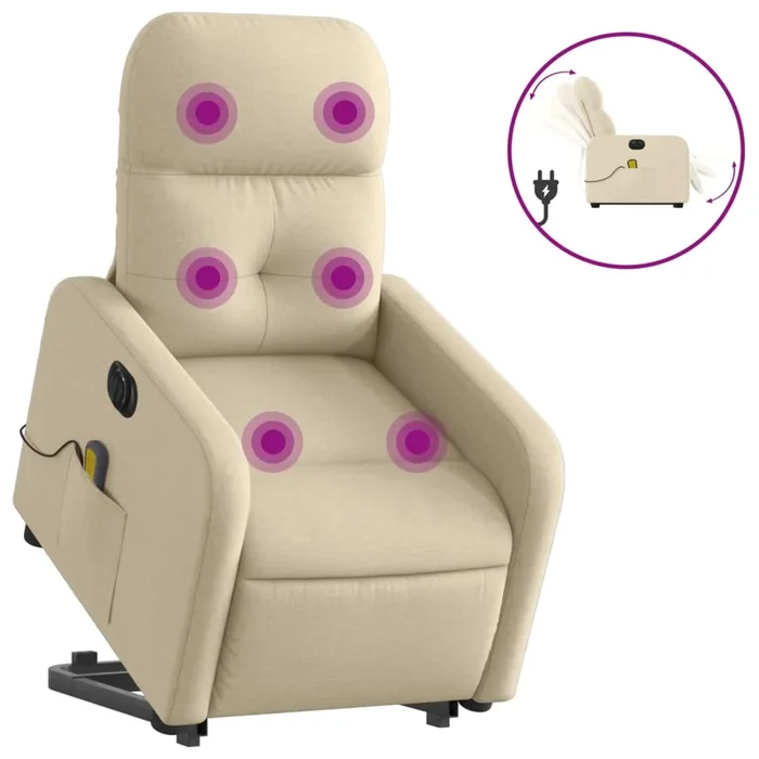 vidaXL Sillón de masaje eléctrico reclinable elevable tela crema (14)