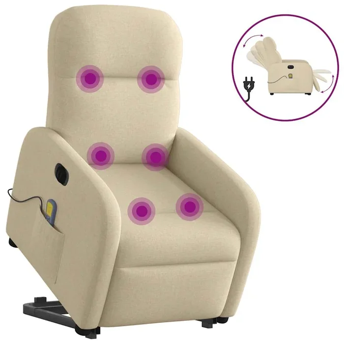 vidaXL Sillón de masaje eléctrico reclinable elevable tela crema (5)