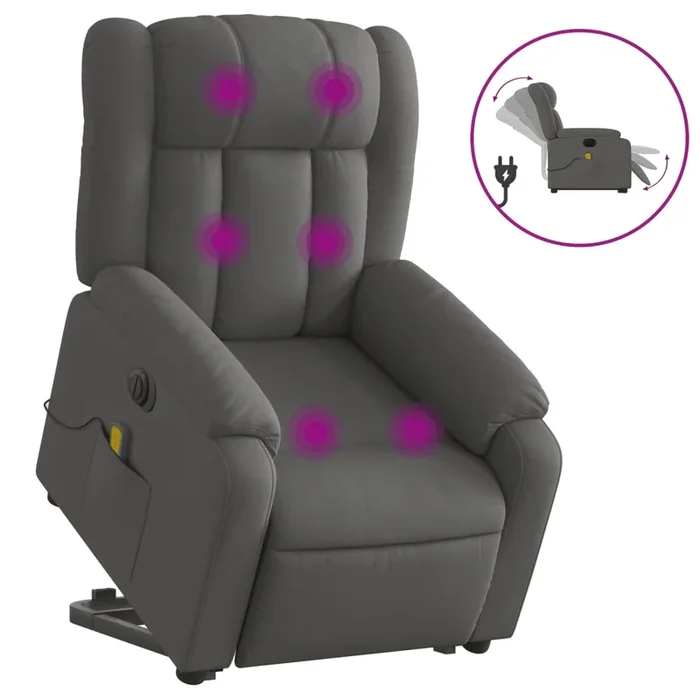 vidaXL Sillón de masaje eléctrico reclinable elevable tela gris oscuro (12)