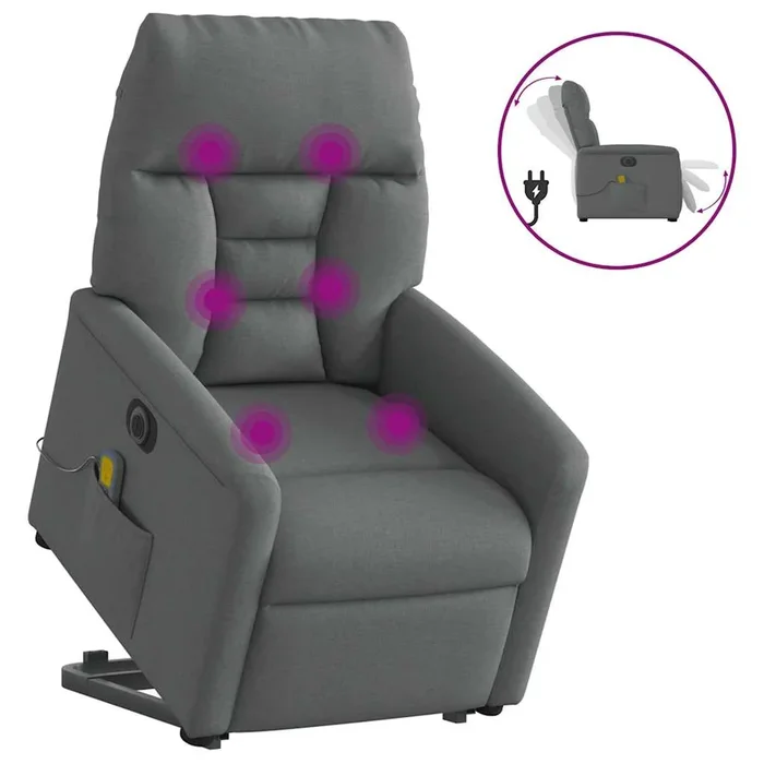 vidaXL Sillón de masaje eléctrico reclinable elevable tela gris oscuro (15)