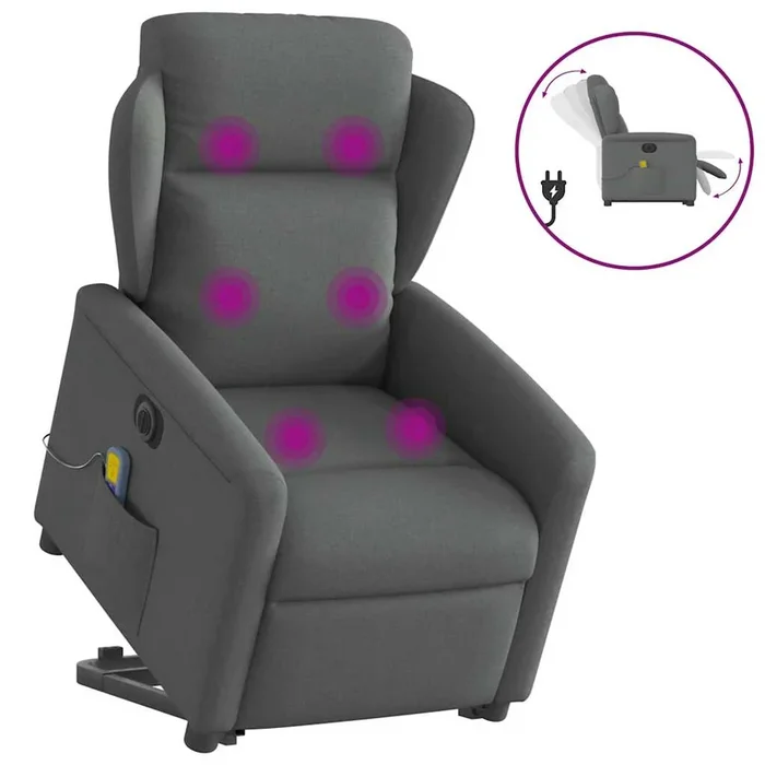 vidaXL Sillón de masaje eléctrico reclinable elevable tela gris oscuro (2)