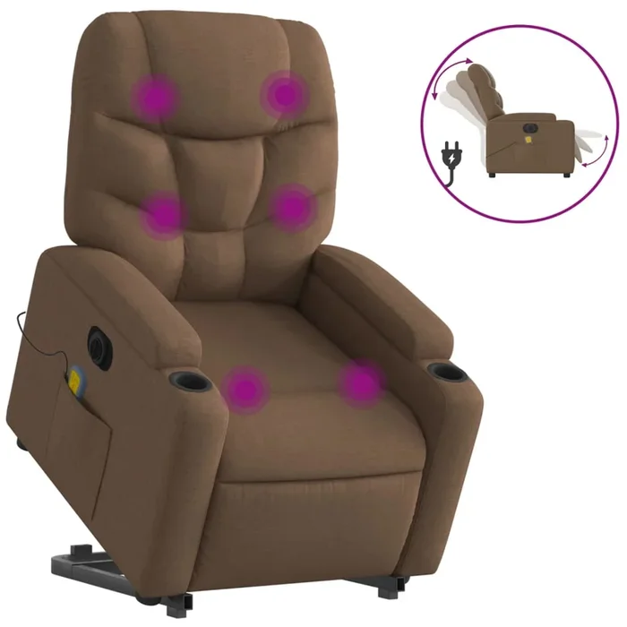 vidaXL Sillón de masaje eléctrico reclinable elevable tela marrón (4)