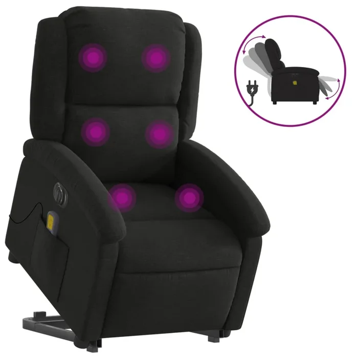 vidaXL Sillón de masaje eléctrico reclinable elevable tela negro (15)