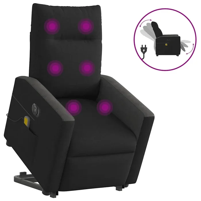 vidaXL Sillón de masaje eléctrico reclinable elevable tela negro (21)