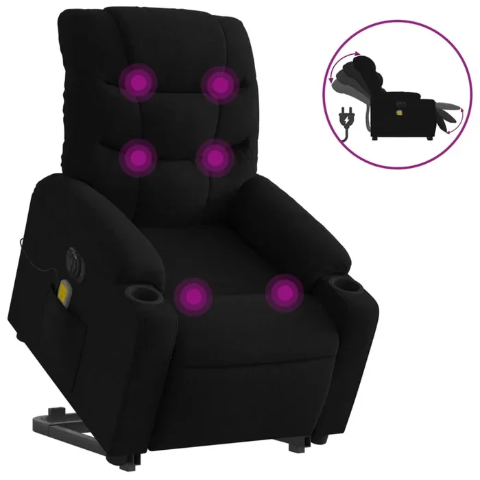 vidaXL Sillón de masaje eléctrico reclinable elevable tela negro (23)
