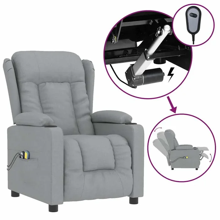 vidaXL Sillón de masaje eléctrico tela gris claro (3)