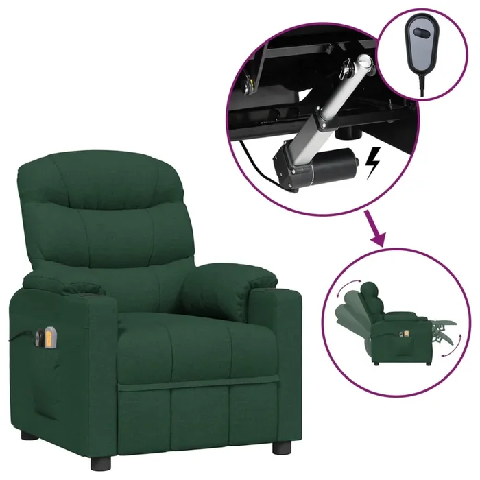 vidaXL Sillón de masaje eléctrico tela verde oscuro (2)