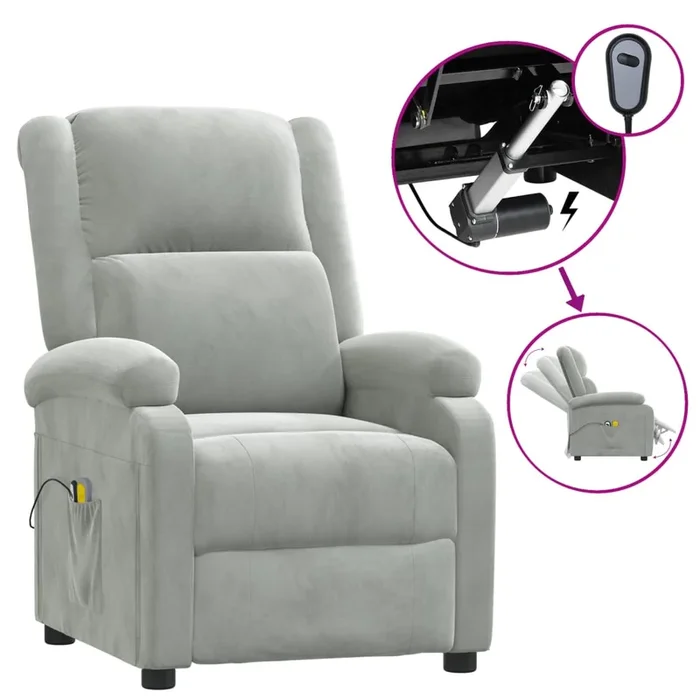vidaXL Sillón de masaje eléctrico terciopelo gris claro
