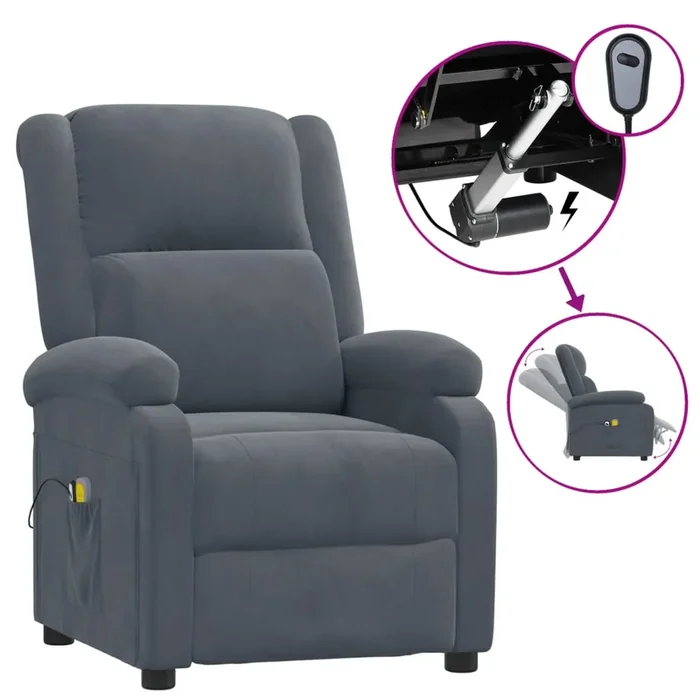 vidaXL Sillón de masaje eléctrico terciopelo gris oscuro