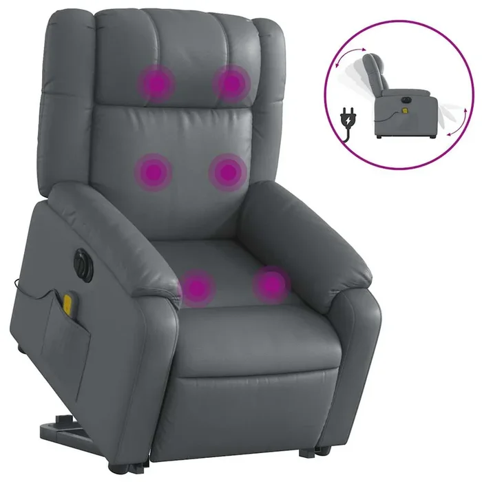 vidaXL Sillón de masaje elevable eléctrico cuero sintético gris (12)