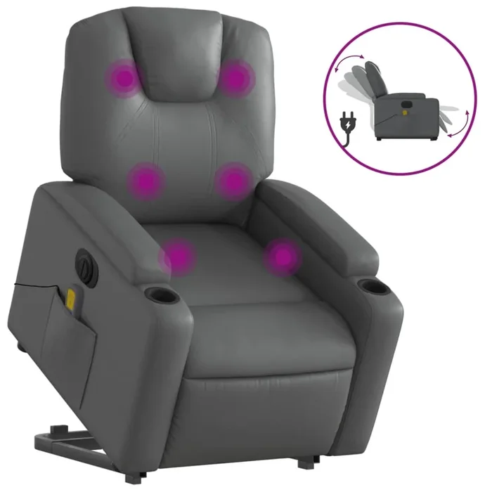 vidaXL Sillón de masaje elevable eléctrico cuero sintético gris (8)