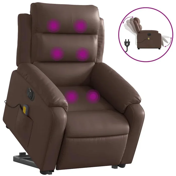 vidaXL Sillón de masaje elevable eléctrico cuero sintético marrón (10)