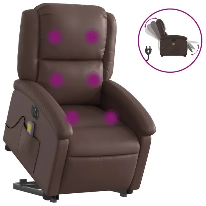 vidaXL Sillón de masaje elevable eléctrico cuero sintético marrón (7)
