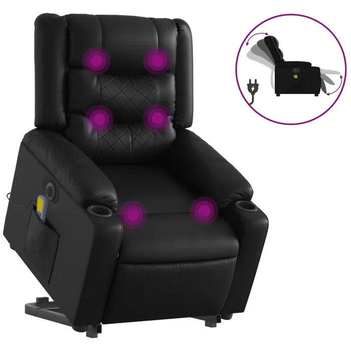 vidaXL Sillón de masaje elevable eléctrico cuero sintético negro (4)