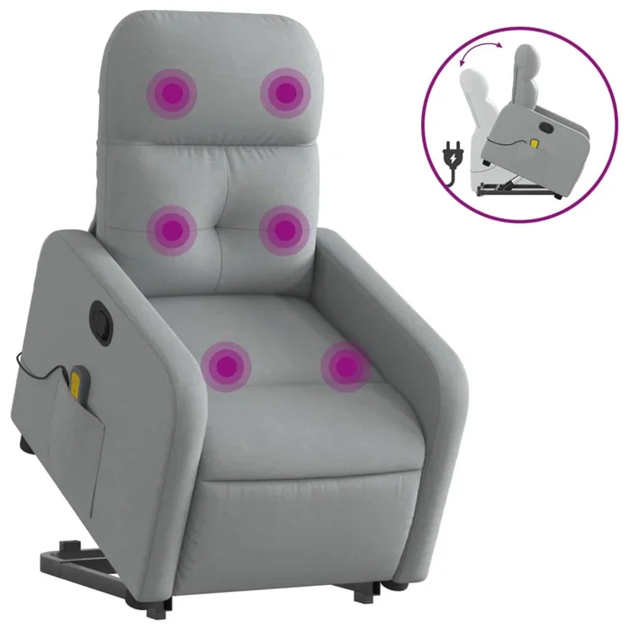 vidaXL Sillón de masaje reclinable de pie de tela gris claro (14)