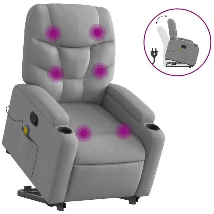 vidaXL Sillón de masaje reclinable de pie de tela gris claro (16)
