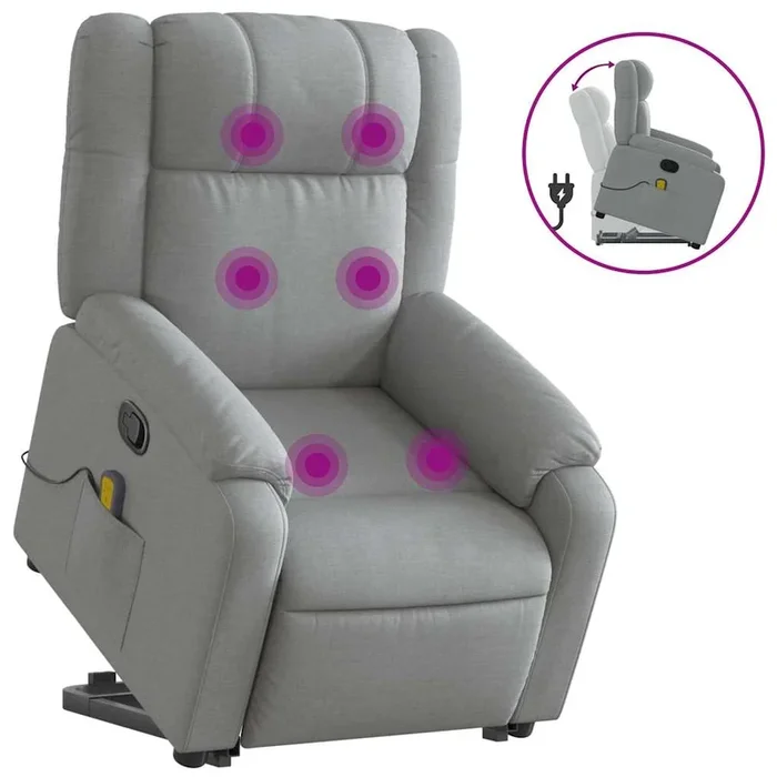 vidaXL Sillón de masaje reclinable de pie de tela gris claro (22)