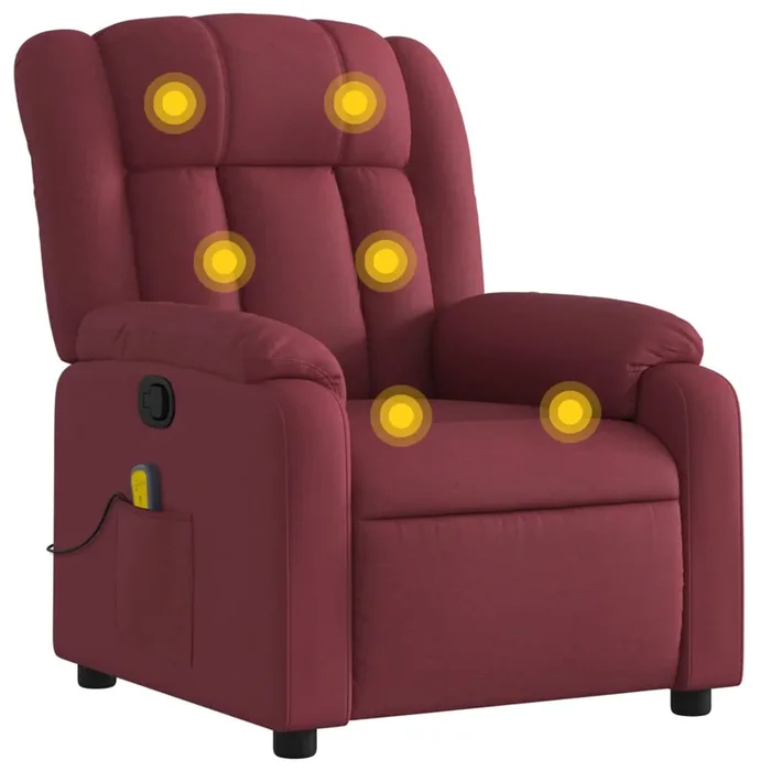 vidaXL Sillón de masaje reclinable de tela color vino tinto (19)