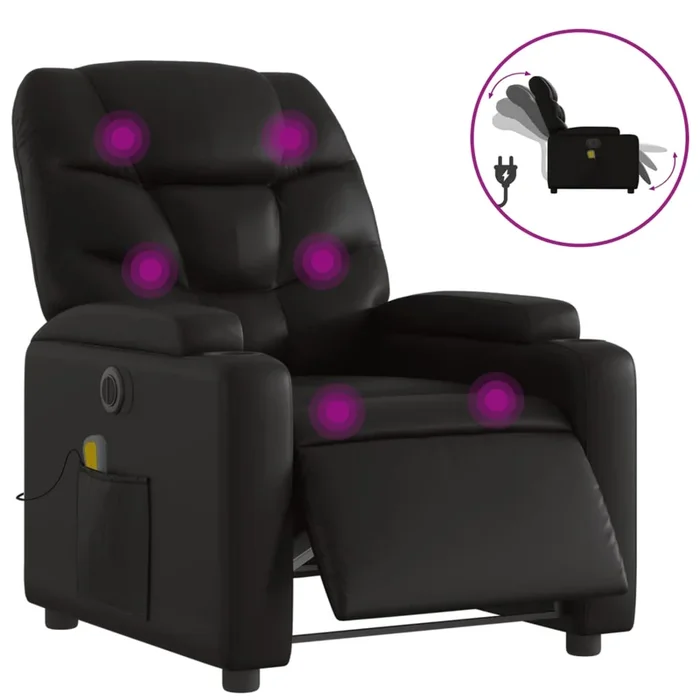 vidaXL Sillón de masaje reclinable eléctrico cuero sintético negro (7)