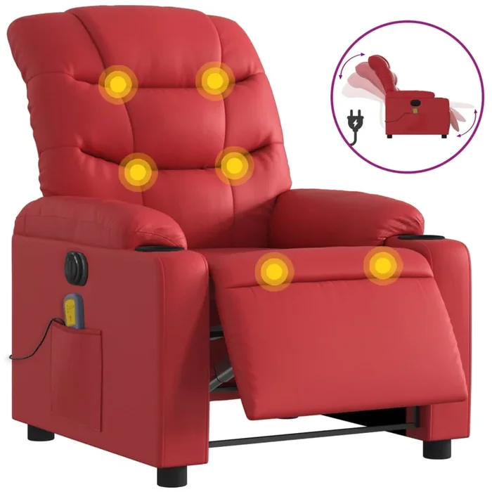 vidaXL Sillón de masaje reclinable eléctrico de cuero artificial rojo (9)