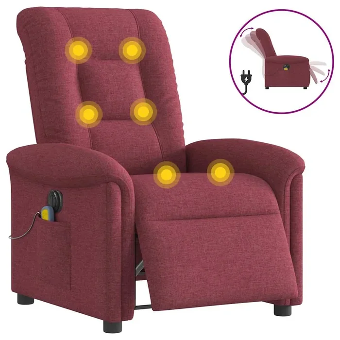 vidaXL Sillón de masaje reclinable eléctrico tela rojo tinto (2)