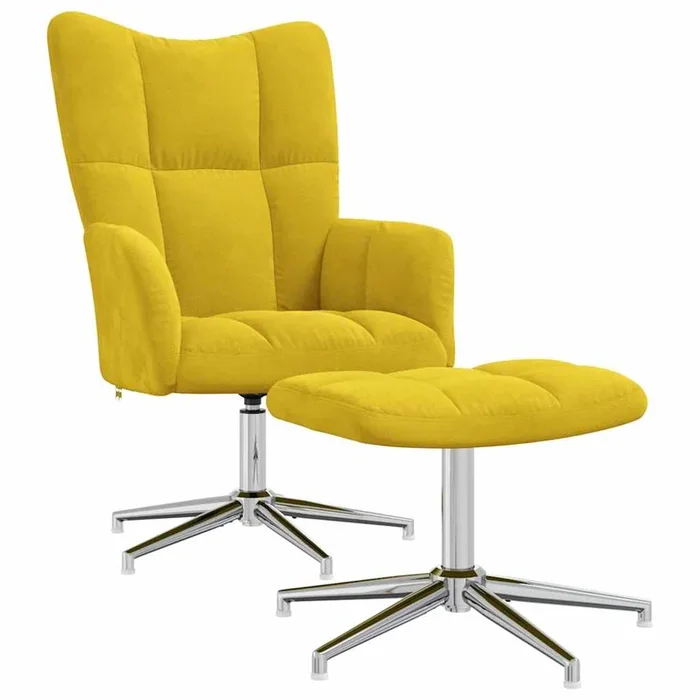 vidaXL Sillón de relax con taburete terciopelo amarillo mostaza (4)
