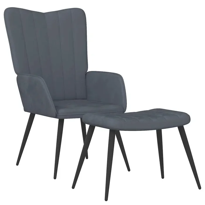 vidaXL Sillón de relax con taburete terciopelo gris oscuro (5)