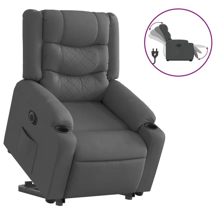 vidaXL Sillón eléctrico reclinable elevable de tela gris oscuro (15)